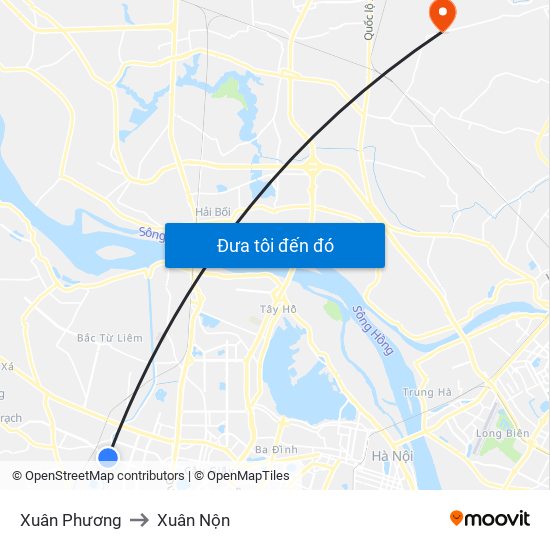 Xuân Phương to Xuân Nộn map