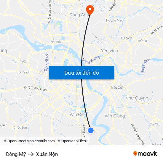 Đông Mỹ to Xuân Nộn map