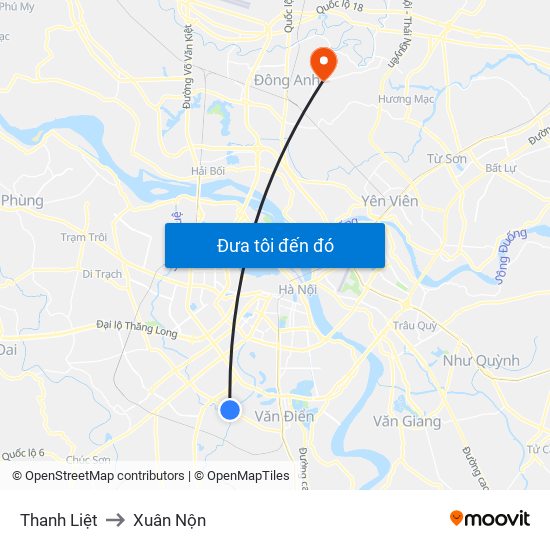 Thanh Liệt to Xuân Nộn map