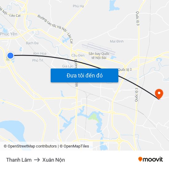 Thanh Lâm to Xuân Nộn map