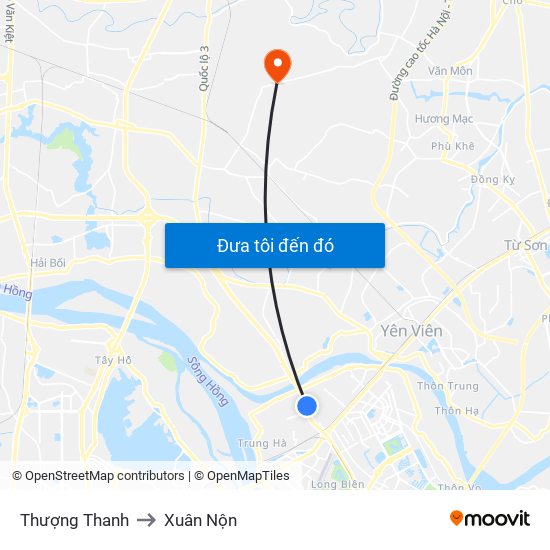 Thượng Thanh to Xuân Nộn map