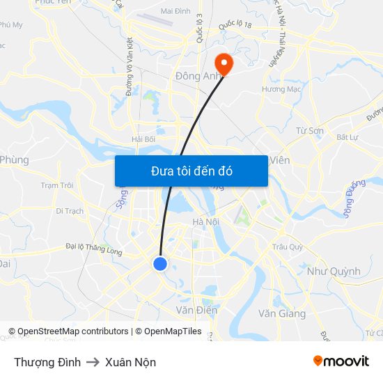 Thượng Đình to Xuân Nộn map