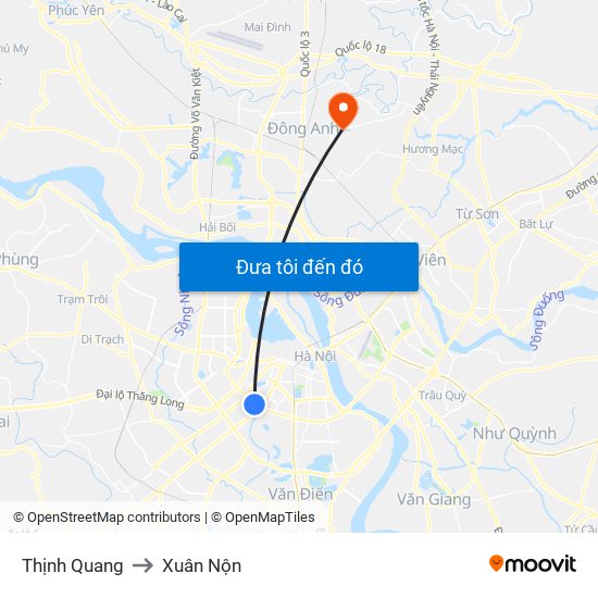 Thịnh Quang to Xuân Nộn map