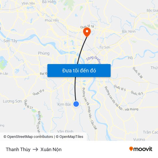 Thanh Thùy to Xuân Nộn map