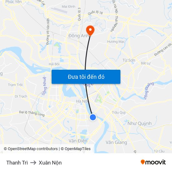 Thanh Trì to Xuân Nộn map