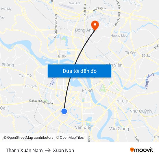 Thanh Xuân Nam to Xuân Nộn map