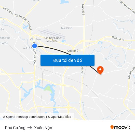 Phú Cường to Xuân Nộn map