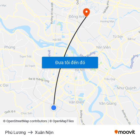 Phú Lương to Xuân Nộn map