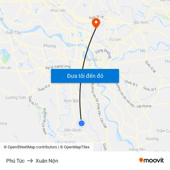 Phú Túc to Xuân Nộn map