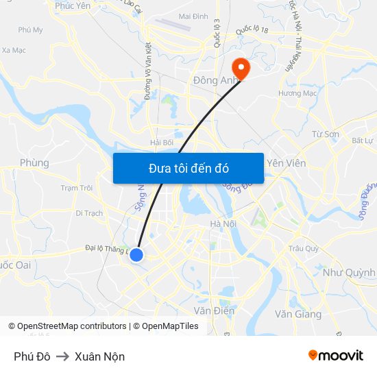 Phú Đô to Xuân Nộn map