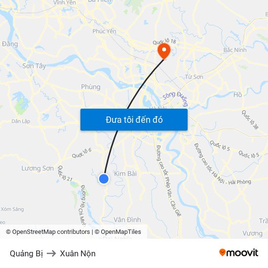 Quảng Bị to Xuân Nộn map
