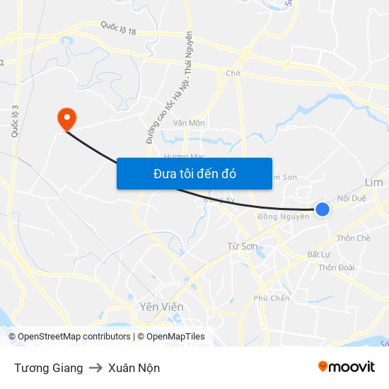 Tương Giang to Xuân Nộn map