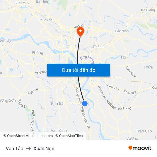 Vân Tảo to Xuân Nộn map