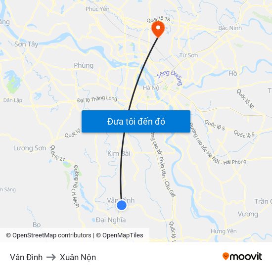 Vân Đình to Xuân Nộn map