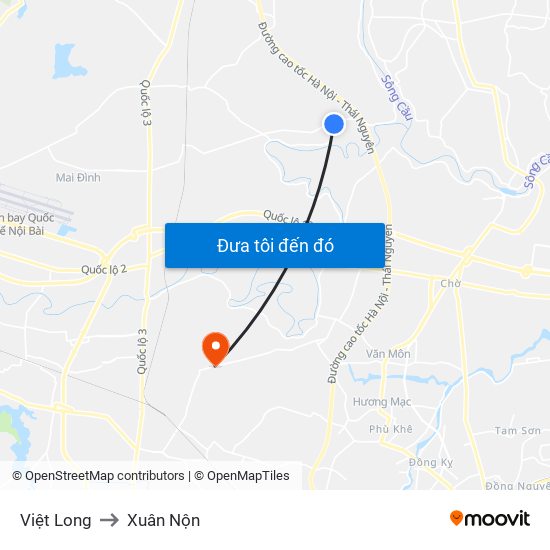 Việt Long to Xuân Nộn map