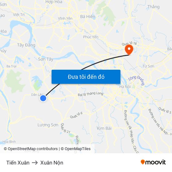 Tiến Xuân to Xuân Nộn map