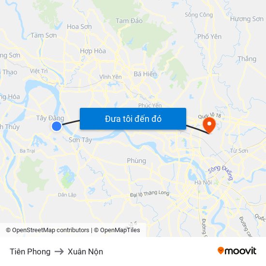 Tiên Phong to Xuân Nộn map