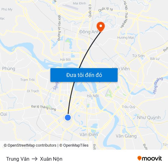 Trung Văn to Xuân Nộn map