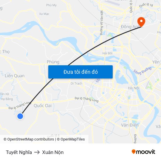 Tuyết Nghĩa to Xuân Nộn map