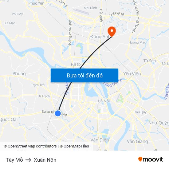 Tây Mỗ to Xuân Nộn map