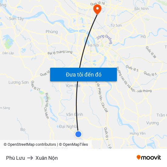 Phù Lưu to Xuân Nộn map