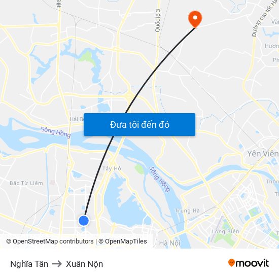 Nghĩa Tân to Xuân Nộn map