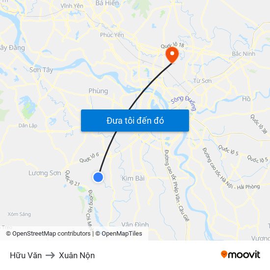 Hữu Văn to Xuân Nộn map