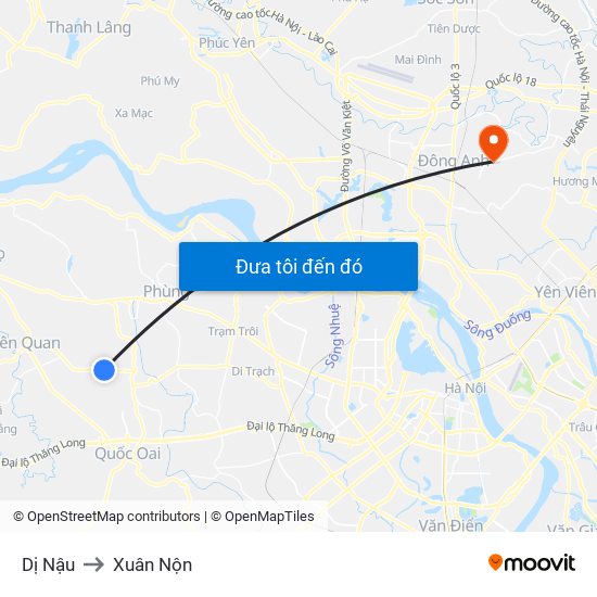 Dị Nậu to Xuân Nộn map