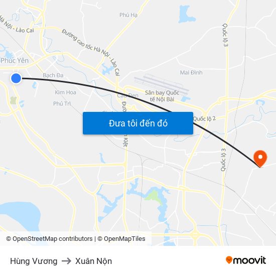 Hùng Vương to Xuân Nộn map