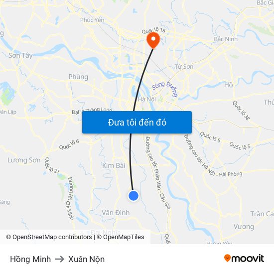 Hồng Minh to Xuân Nộn map