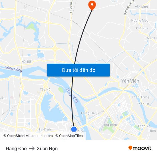 Hàng Đào to Xuân Nộn map