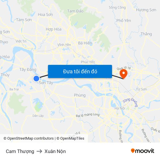 Cam Thượng to Xuân Nộn map