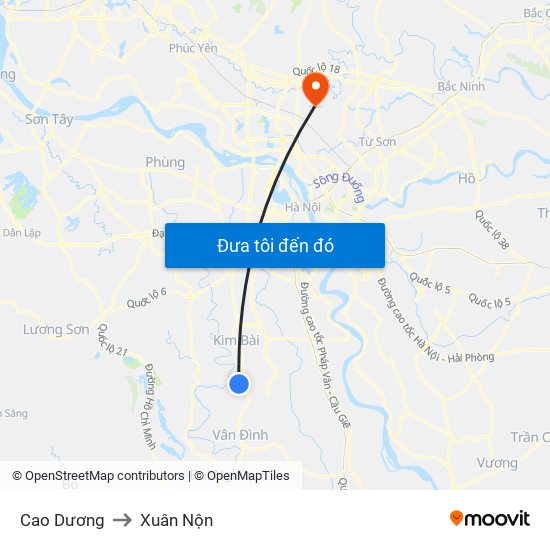 Cao Dương to Xuân Nộn map