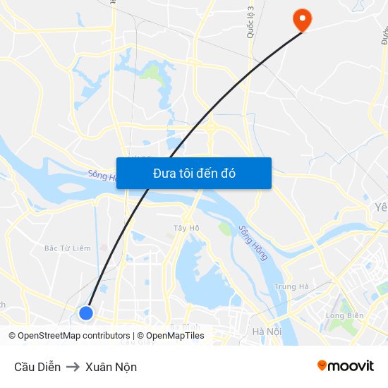 Cầu Diễn to Xuân Nộn map