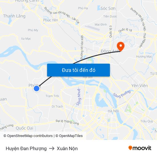 Huyện Đan Phượng to Xuân Nộn map