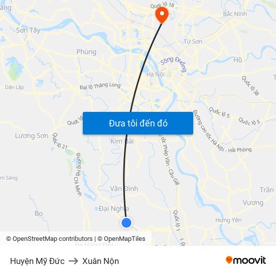 Huyện Mỹ Đức to Xuân Nộn map