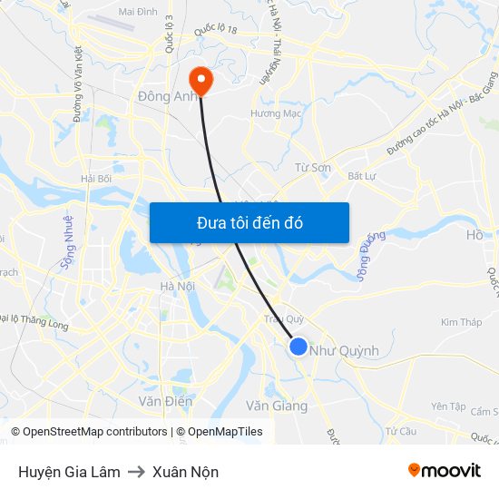 Huyện Gia Lâm to Xuân Nộn map