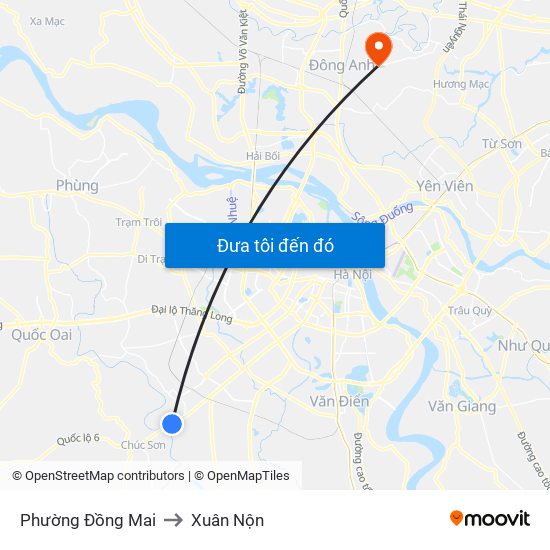 Phường Đồng Mai to Xuân Nộn map