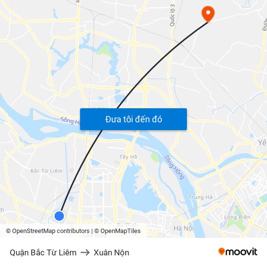 Quận Bắc Từ Liêm to Xuân Nộn map