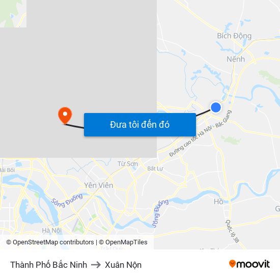 Thành Phố Bắc Ninh to Xuân Nộn map