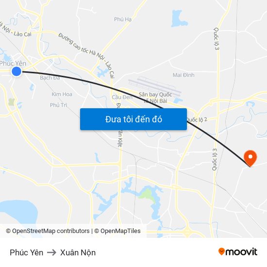 Phúc Yên to Xuân Nộn map