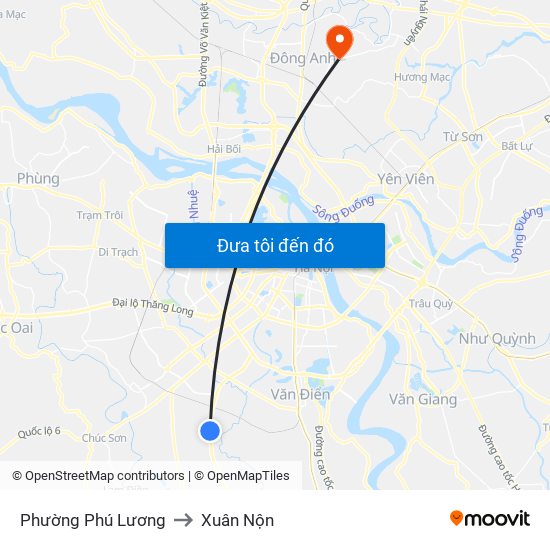 Phường Phú Lương to Xuân Nộn map