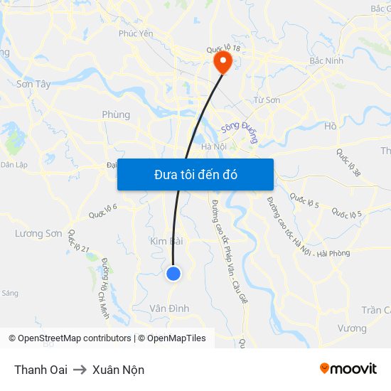 Thanh Oai to Xuân Nộn map