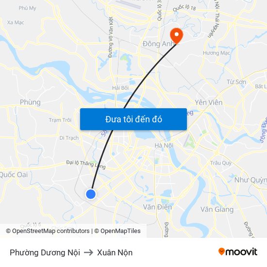 Phường Dương Nội to Xuân Nộn map