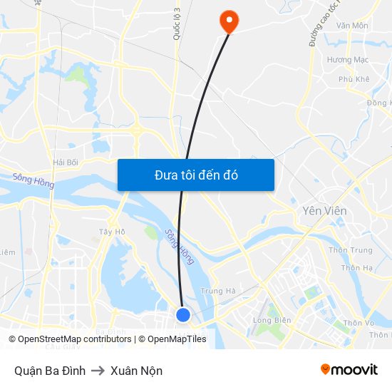 Quận Ba Đình to Xuân Nộn map