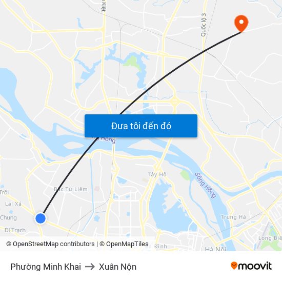 Phường Minh Khai to Xuân Nộn map