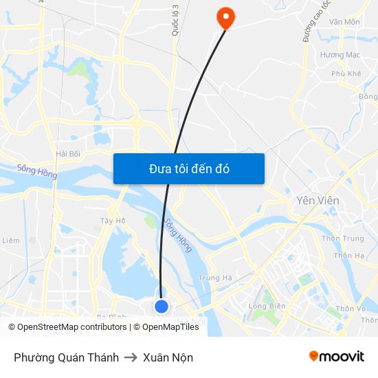 Phường Quán Thánh to Xuân Nộn map