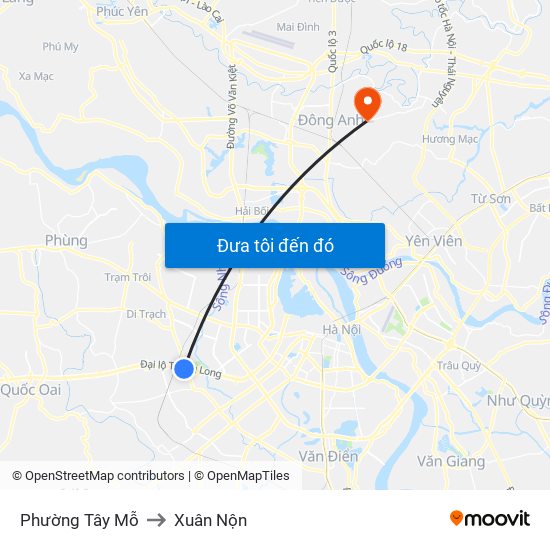 Phường Tây Mỗ to Xuân Nộn map