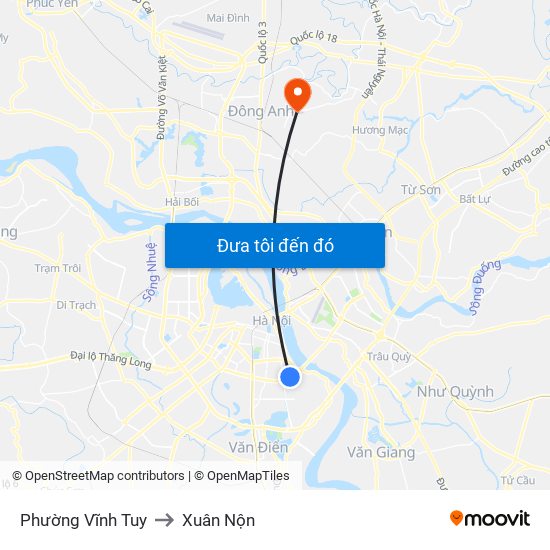 Phường Vĩnh Tuy to Xuân Nộn map