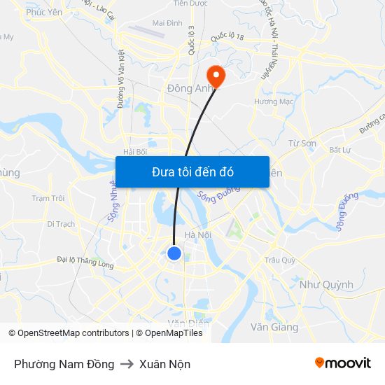 Phường Nam Đồng to Xuân Nộn map